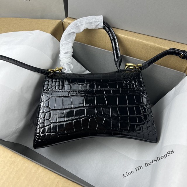 Balenciaga專櫃爆款鱷魚紋黑色金扣中號Hourglass沙漏包 巴黎世家頂級原單手提肩背包 fyj1217